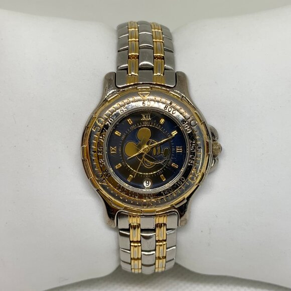 Vintage Mickey Mouse face dial two tone women watch 30mm 6.5” running - Picture 1 of 7